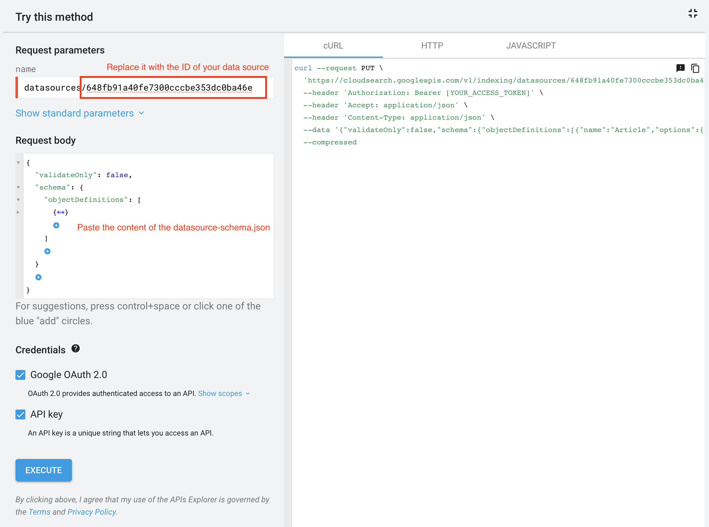 Update Data Source Schema