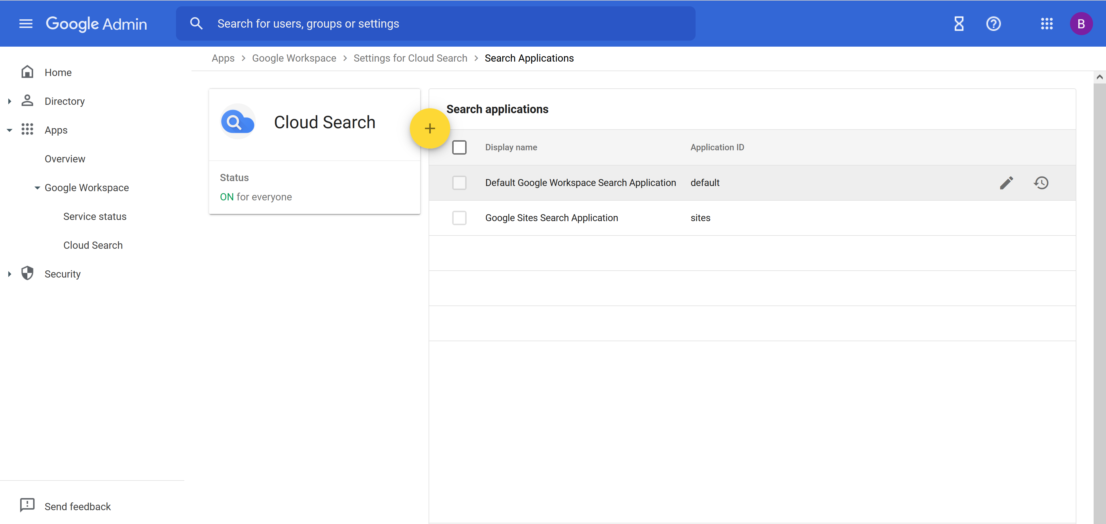 search applications view